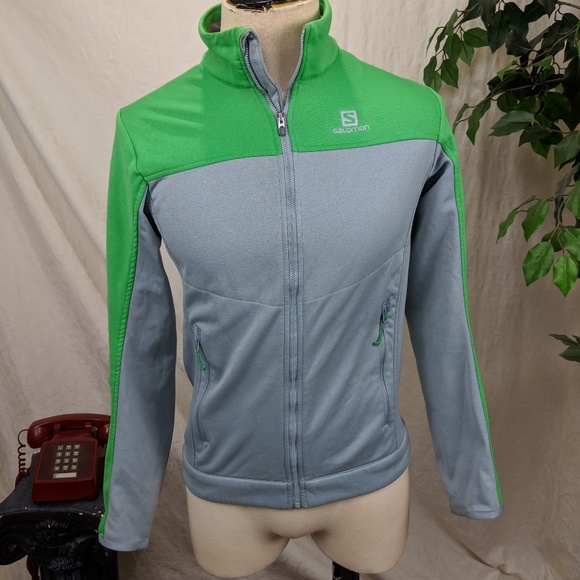 Salomon Other - Salomon Advanced Skin Full Zip Fleece Jacket Green Grey Ski Snowboard Size Small